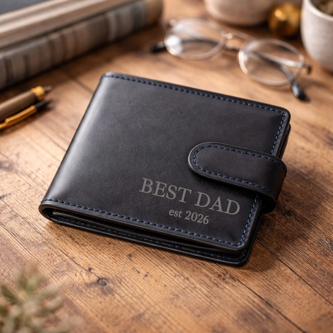 Engraved Best Dad Leather Wallet
