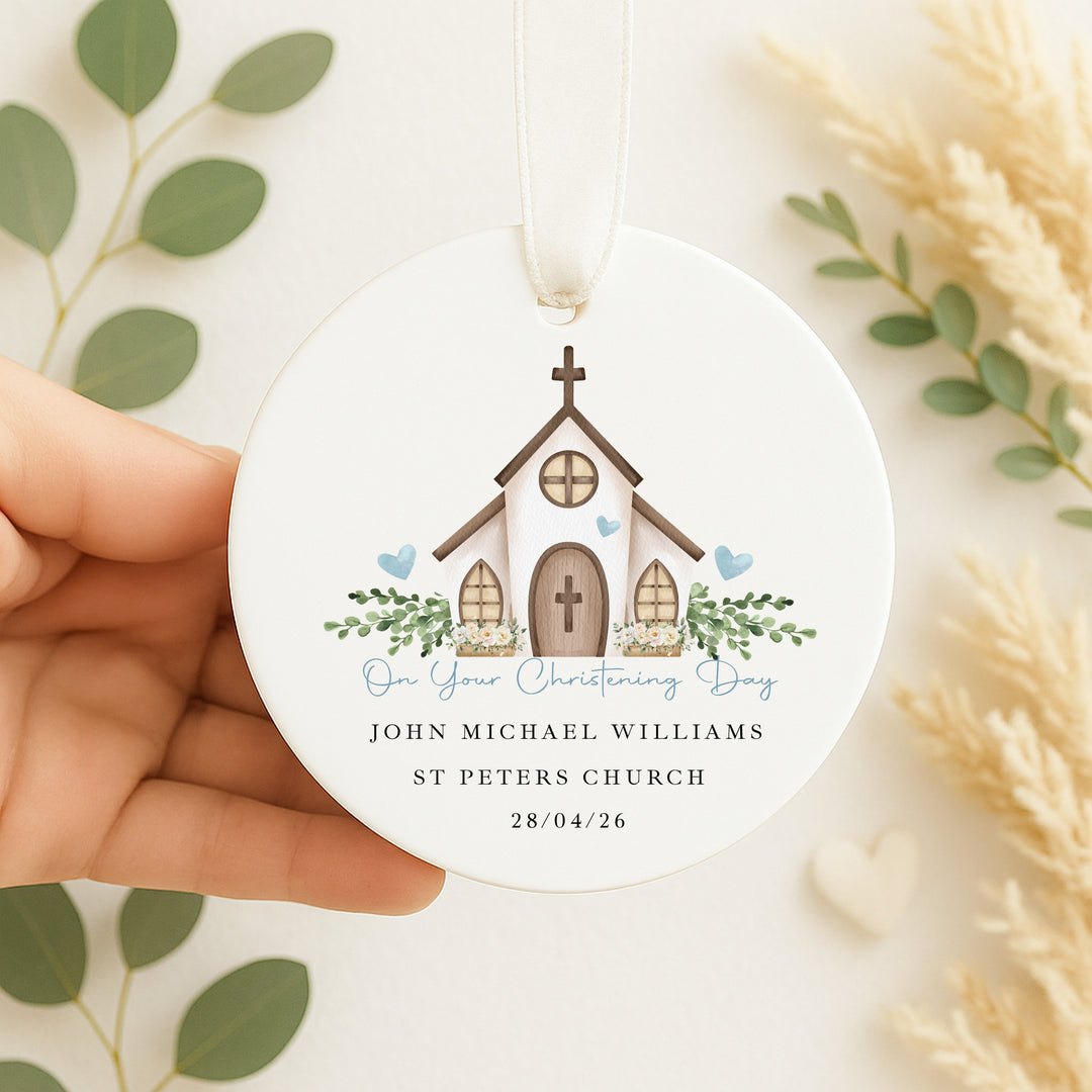 Personalised Blue On Your Christening Day Gift Ornament
