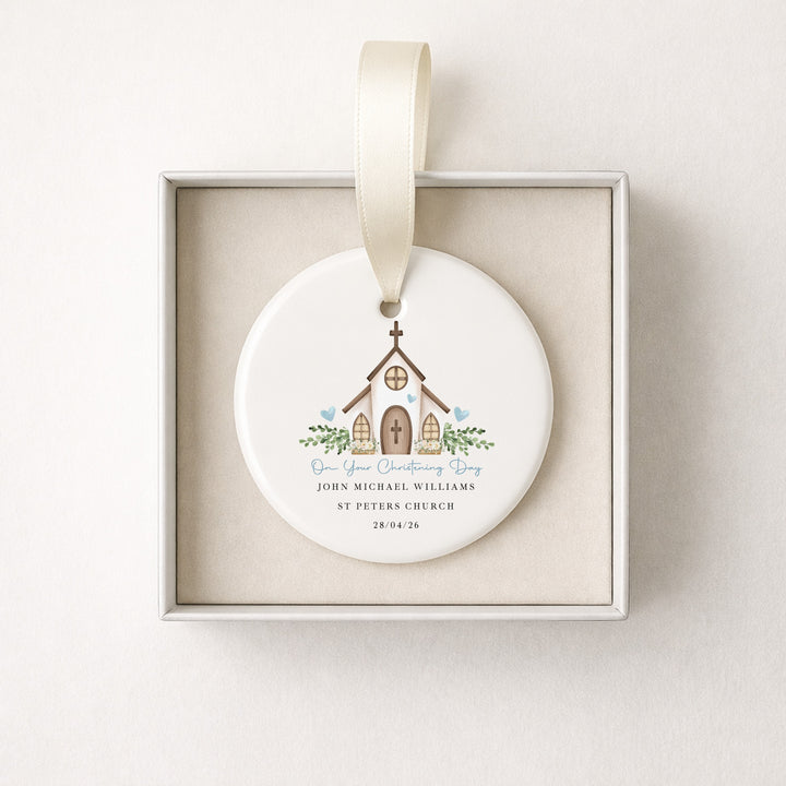 Personalised Blue On Your Christening Day Gift Ornament