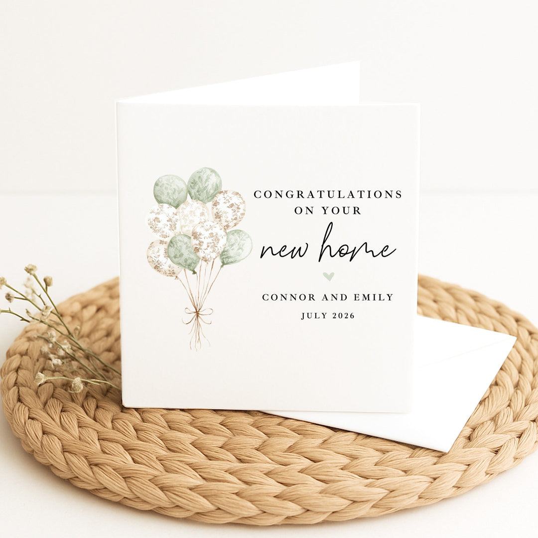 Personalised Green Balloons Congratulations On Your New Home Card