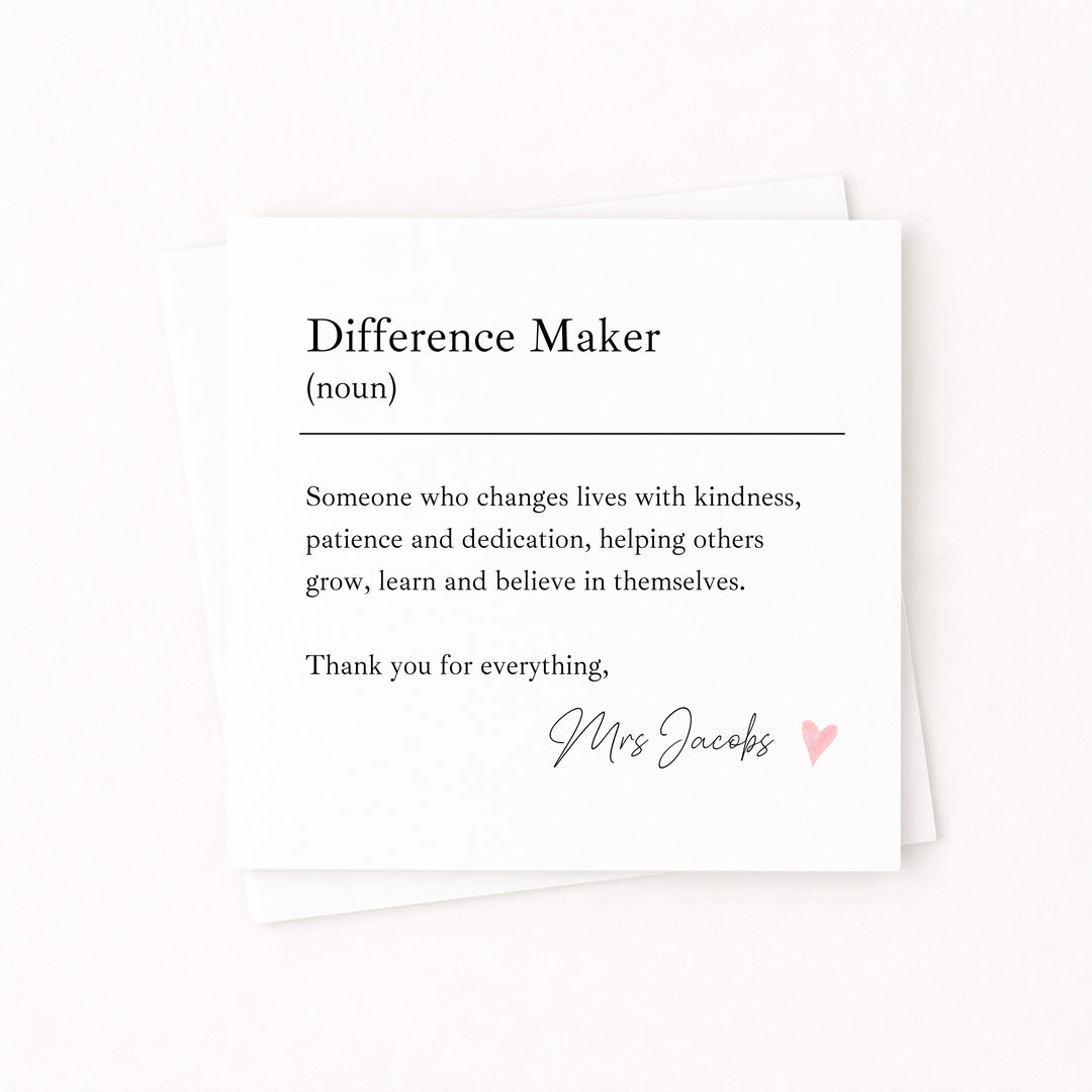 Personalised Difference Maker Teacher Card