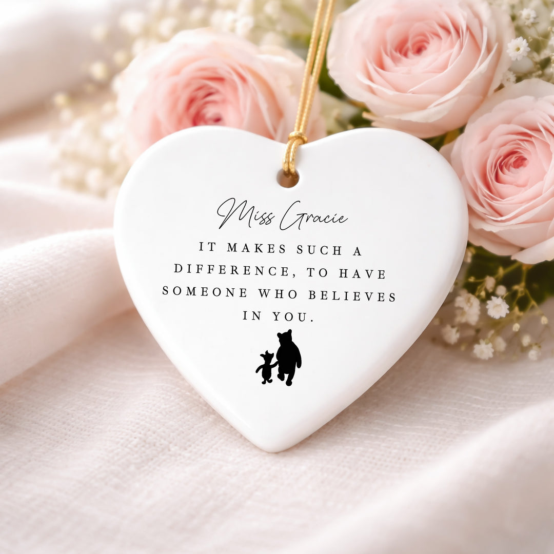 Personalised Pooh Bear Heart Ornament Thank You Teacher Gift