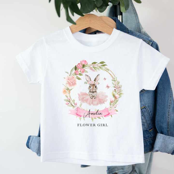 Personalised Pink Ballerina Bunny Flower Girl T-Shirt Or Baby Vest