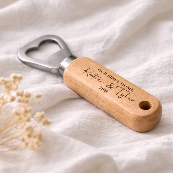 Personalised Our First Home Script Engraved Bottle Opener