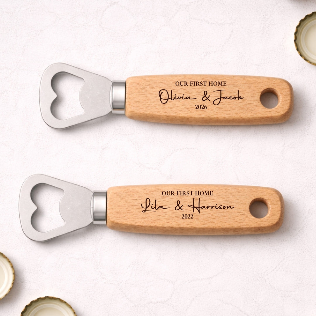 Personalised Our First Home Script Engraved Bottle Opener
