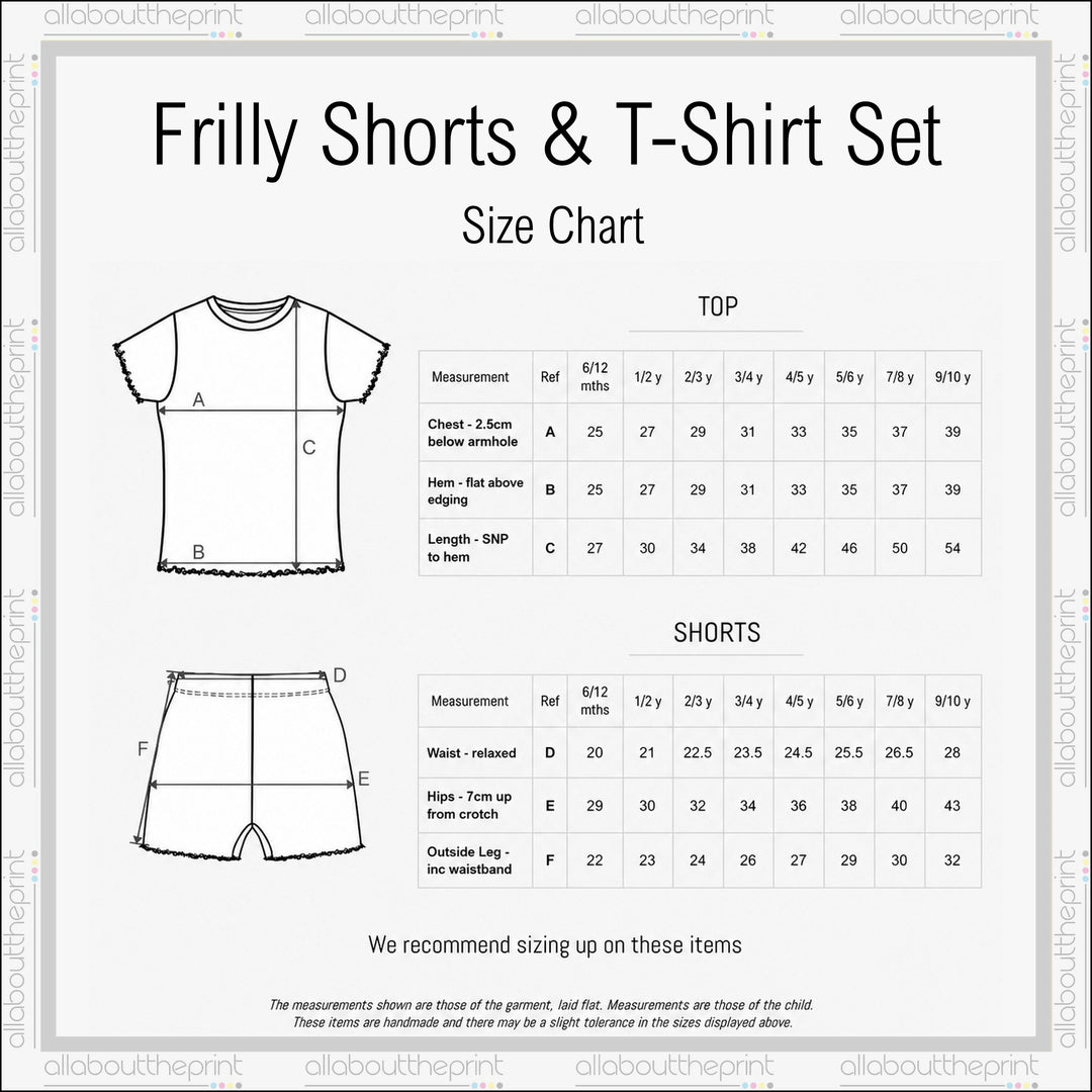 Personalised Initial Girls Frilly Ribbed Shorts Set