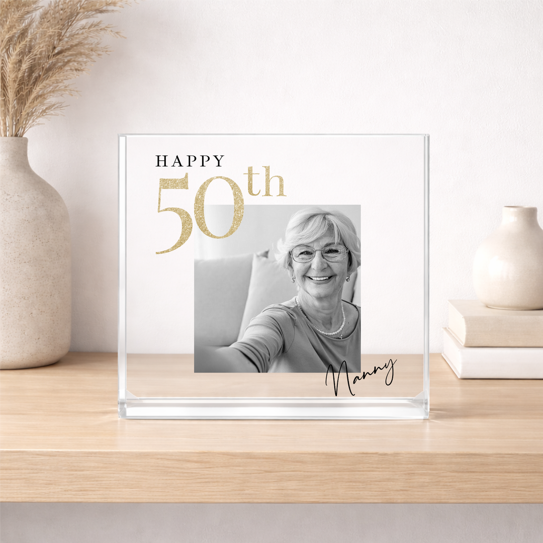 Personalised Black and Gold Photo Acrylic 50th Birthday Gift
