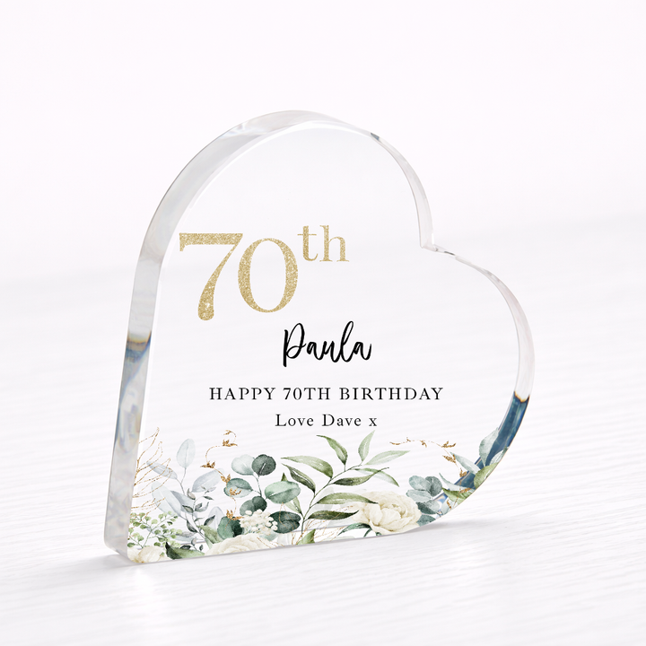 Personalised 70th Birthday Acrylic Heart