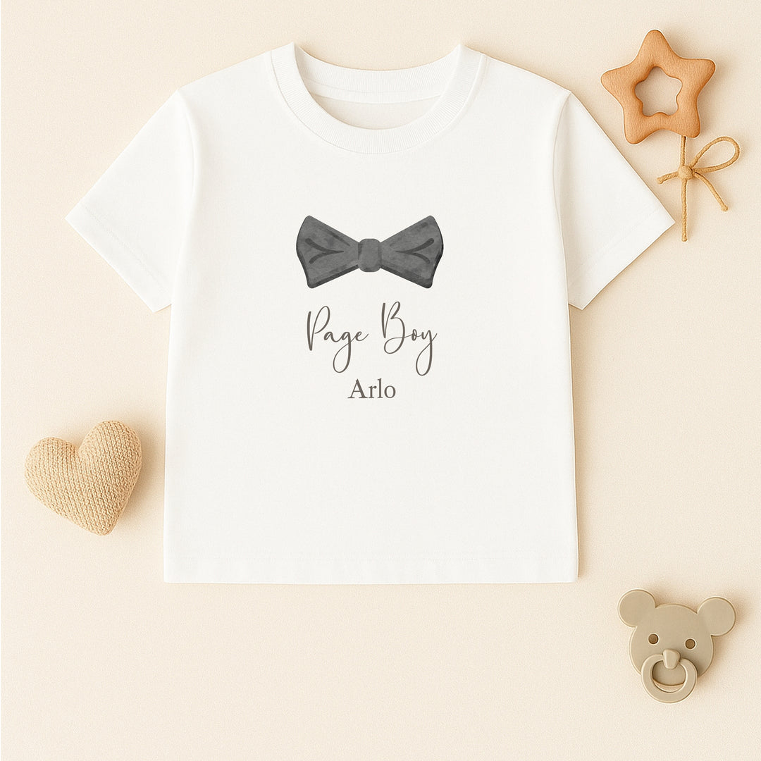 Personalised Black Bow Tie Page Boy T-Shirt or Baby Vest