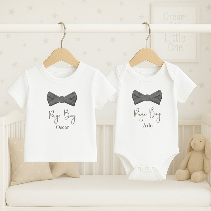 Personalised Black Bow Tie Page Boy T-Shirt or Baby Vest