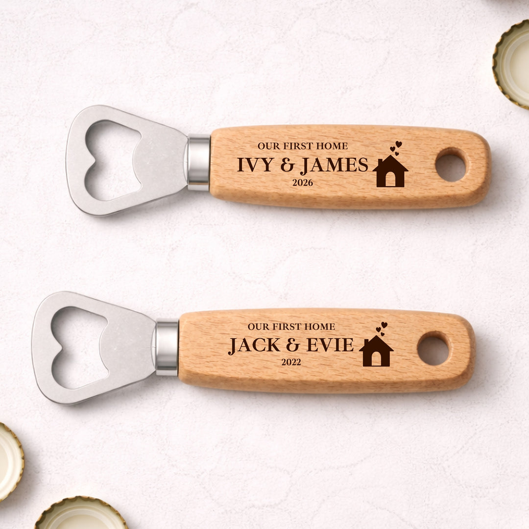 Personalised Hearts Our First Home Engraved Bottle Opener