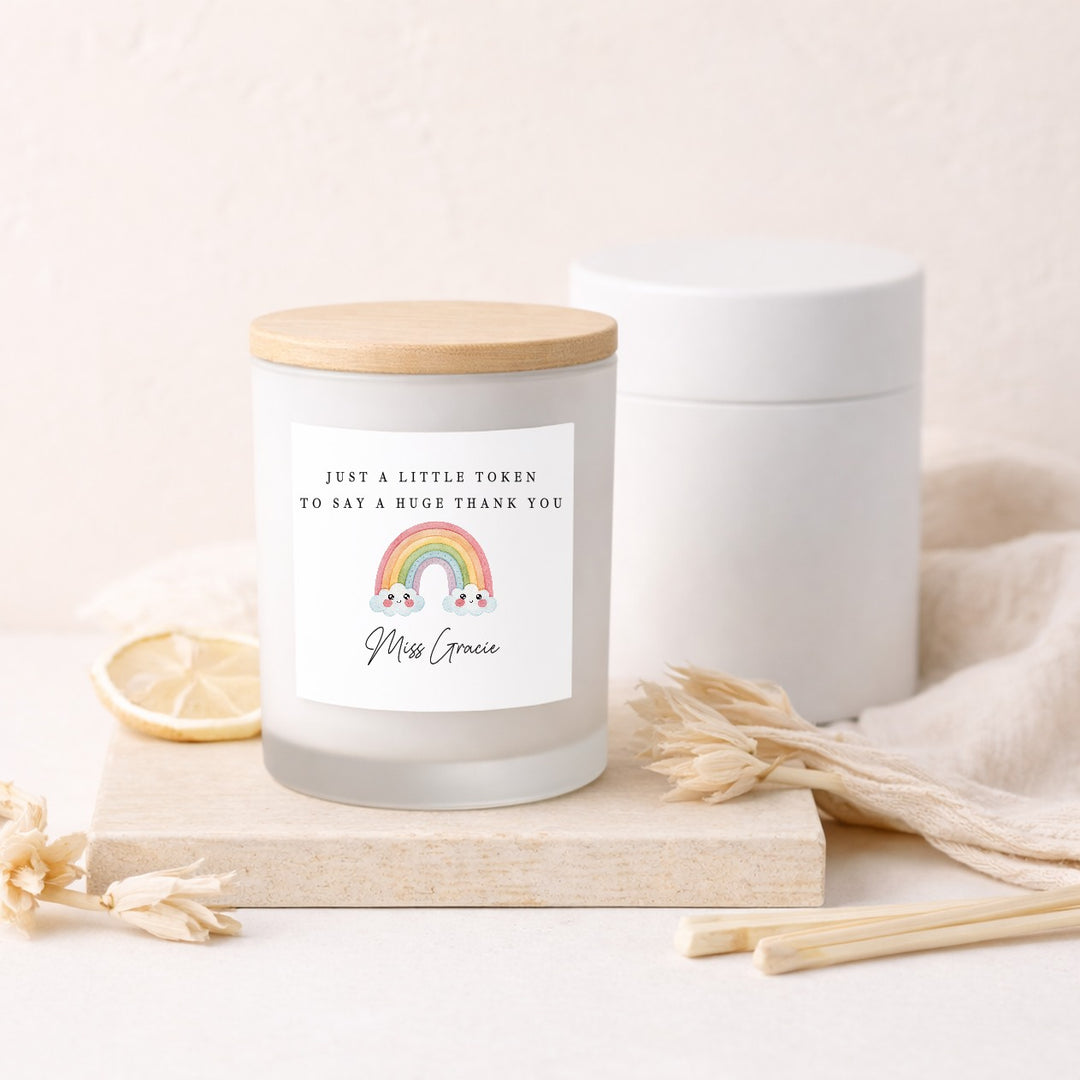 Personalised Rainbow Thank You Teacher Gift Candle &amp; Box