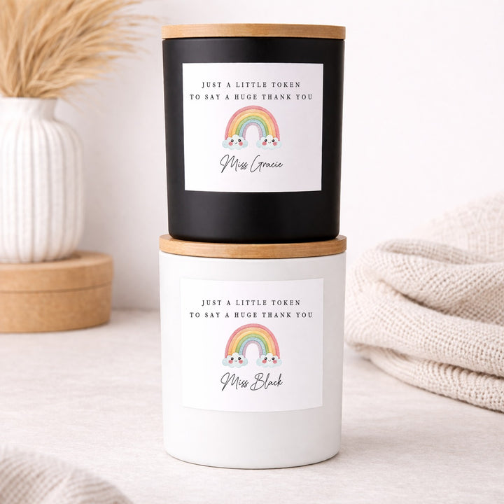 Personalised Rainbow Thank You Teacher Gift Candle &amp; Box