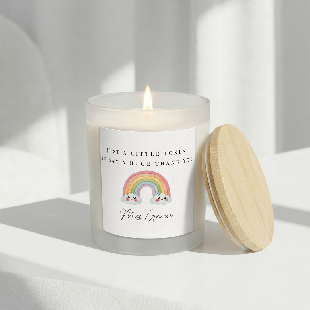 Personalised Rainbow Thank You Teacher Gift Candle &amp; Box