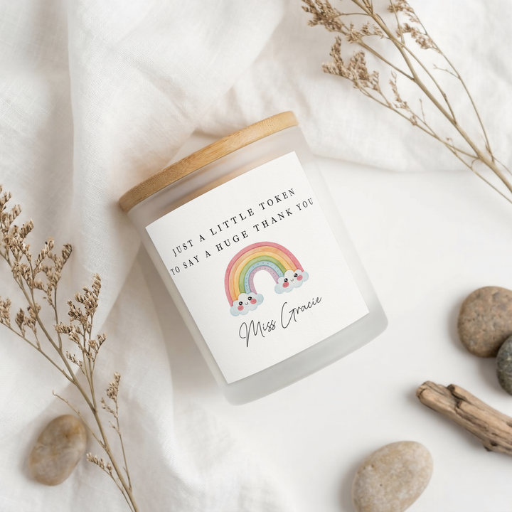 Personalised Rainbow Thank You Teacher Gift Candle &amp; Box