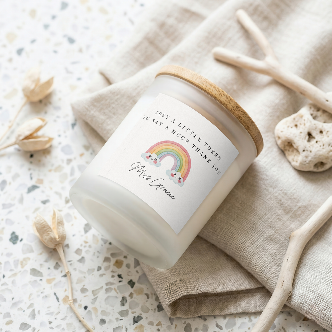 Personalised Rainbow Thank You Teacher Gift Candle &amp; Box