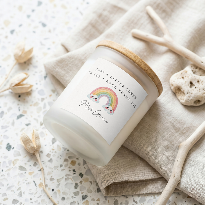 Personalised Rainbow Thank You Teacher Gift Candle &amp; Box