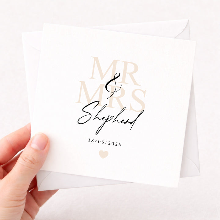 Personalised Beige Mr &amp; Mrs Wedding Card