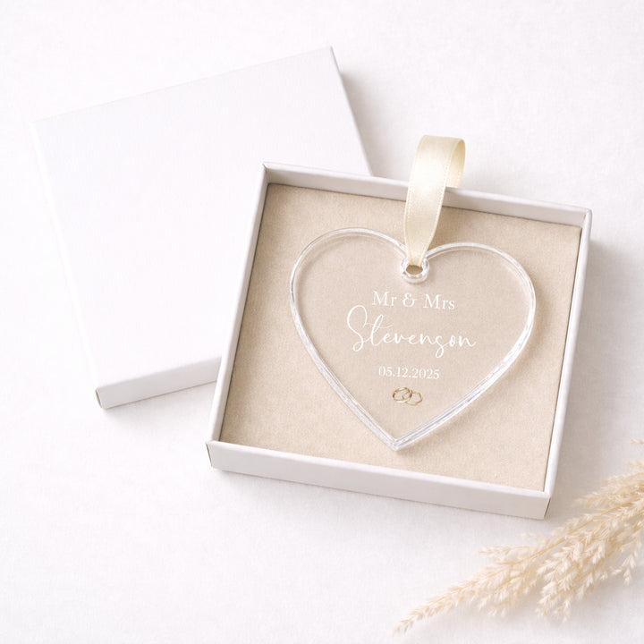 Personalised Heart Rings Wedding Day Gift Ornament