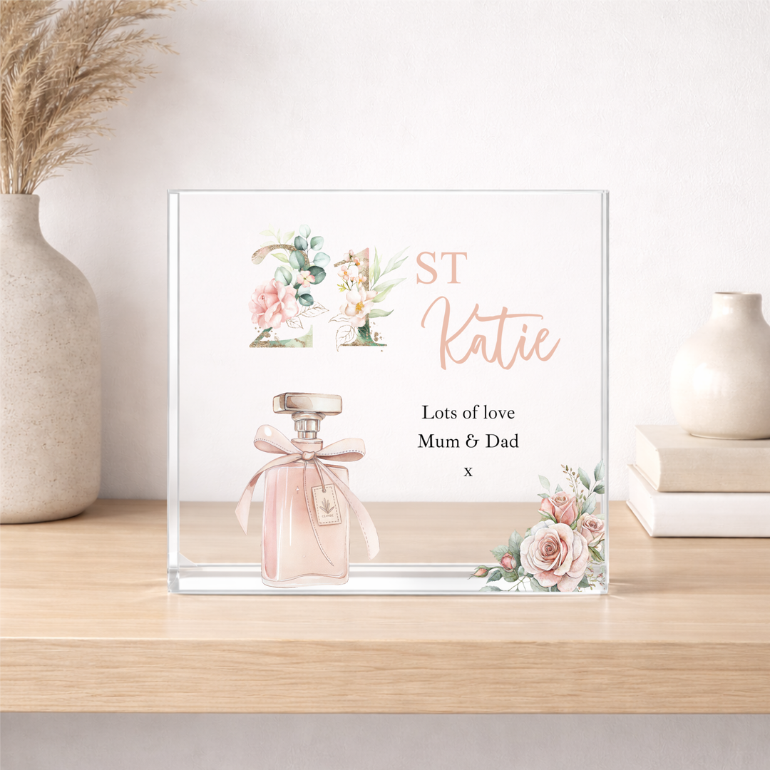 Personalised Pink Acrylic Block 21st Birthday Gift