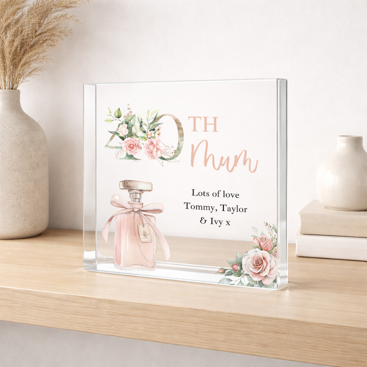 Personalised Pink Acrylic Block 40th Birthday Gift