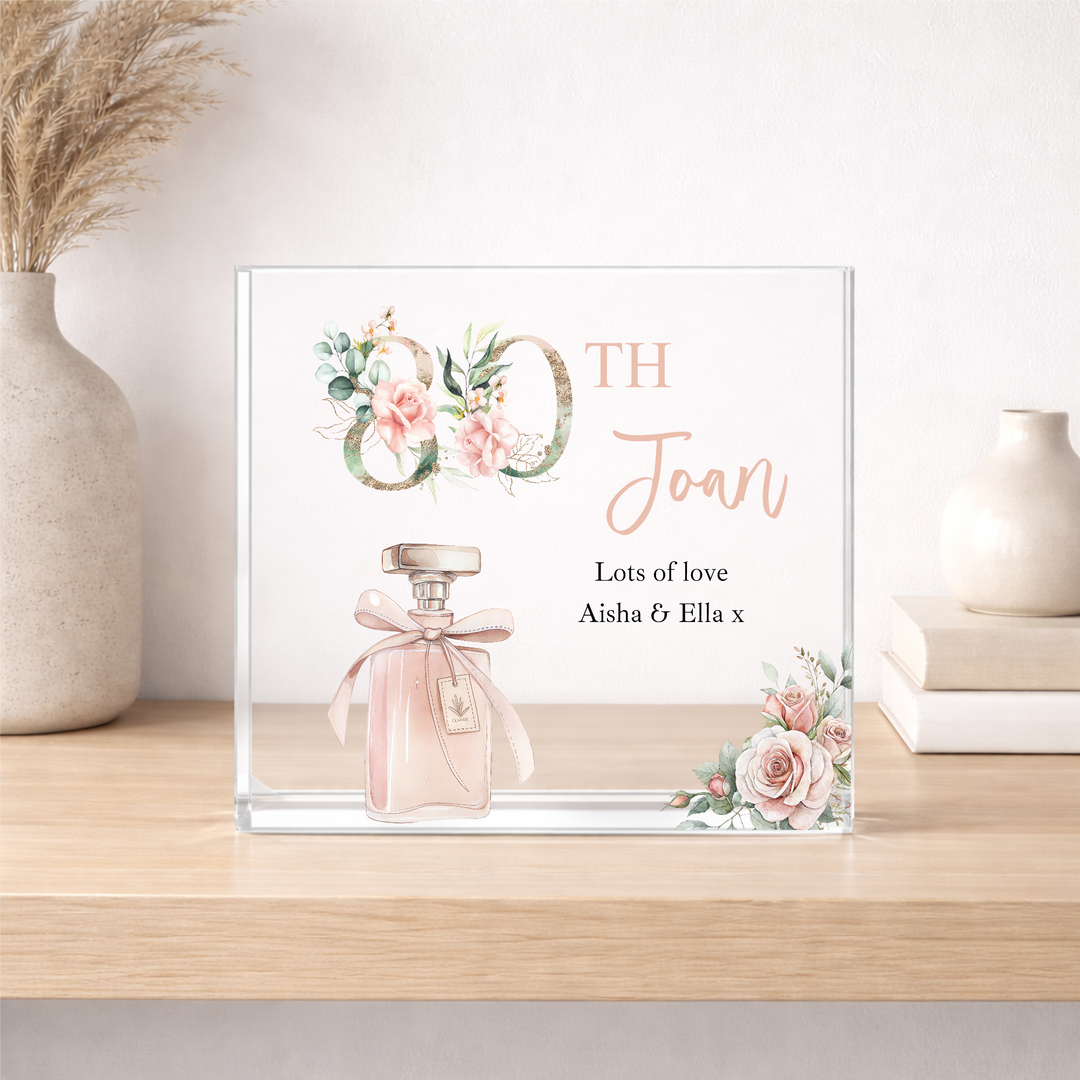 Personalised Pink Acrylic Block 80th Birthday Gift
