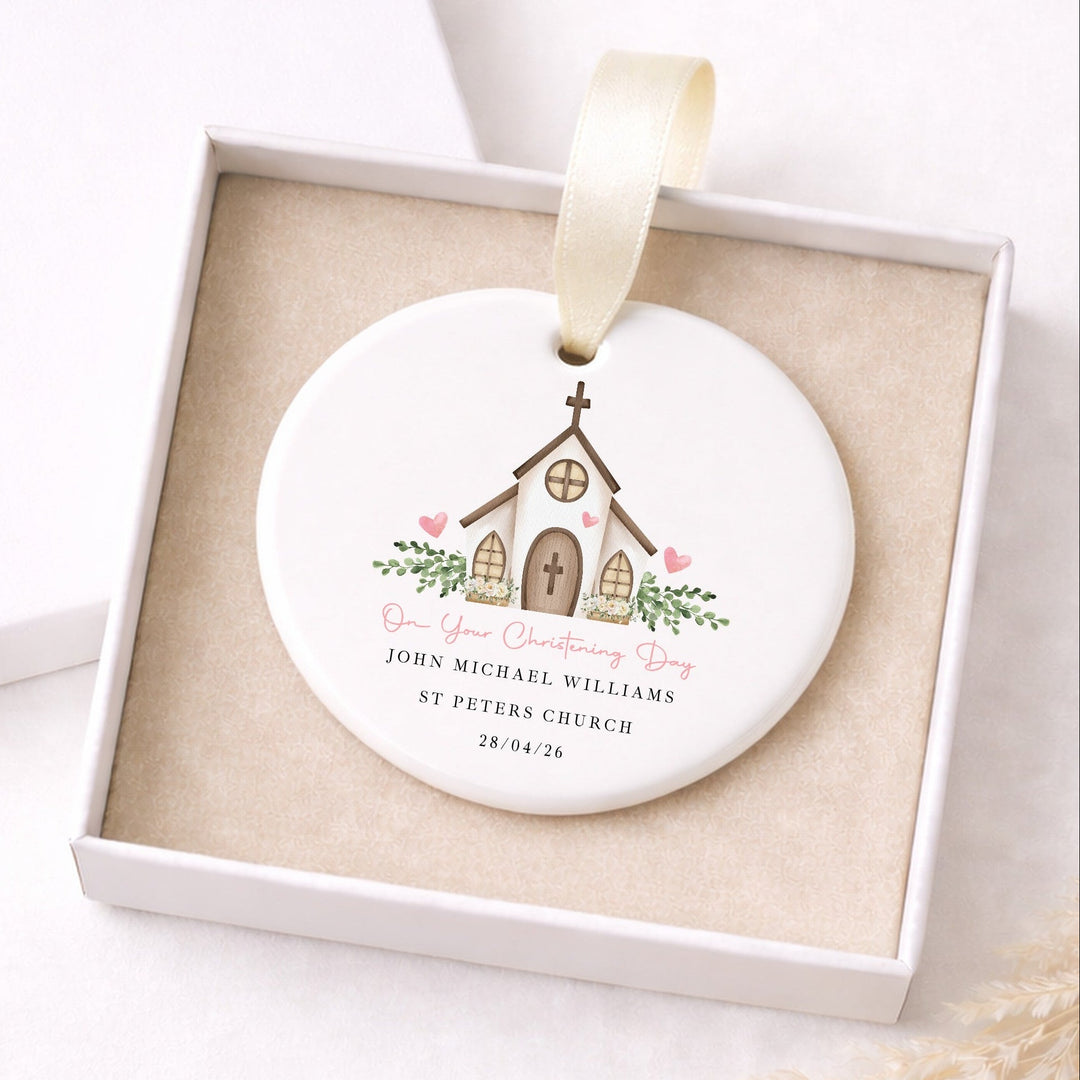 Personalised Pink On Your Christening Day Gift Ornament