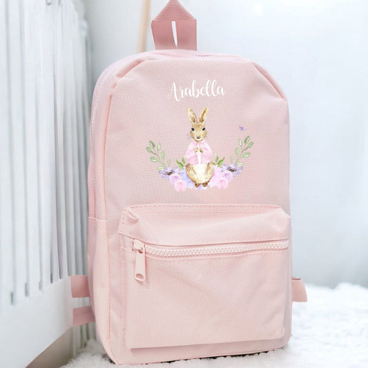 Personalised Pink Rabbit Floral Wreath Back Pack