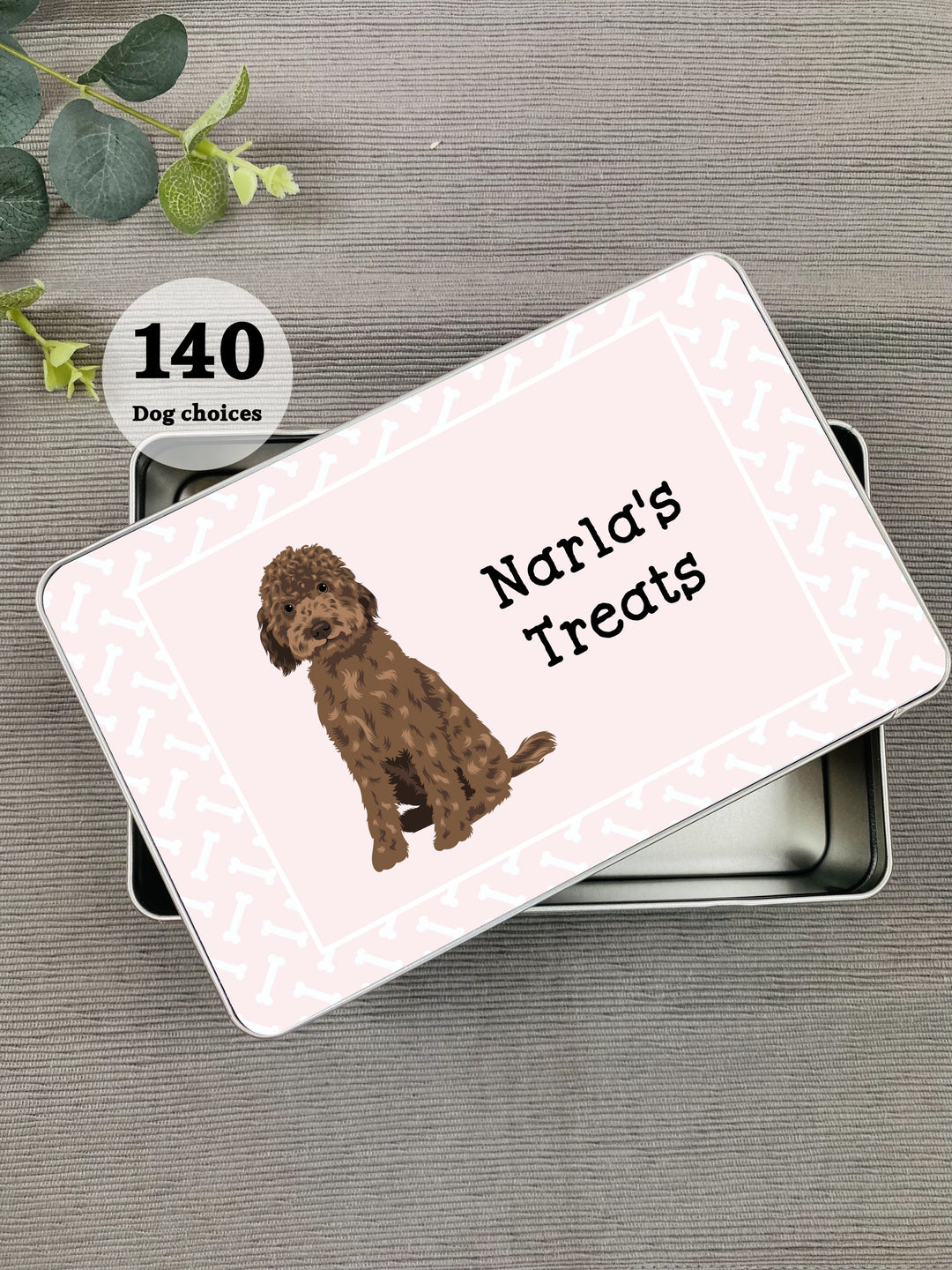 Personalised Dog Treat Tin Pink/Blue