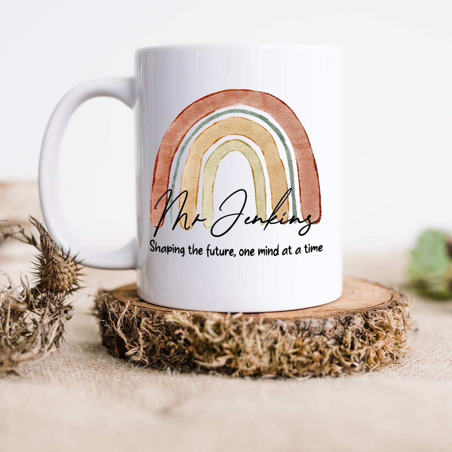 Personalised Rainbow Shaping the Future Teacher Mug