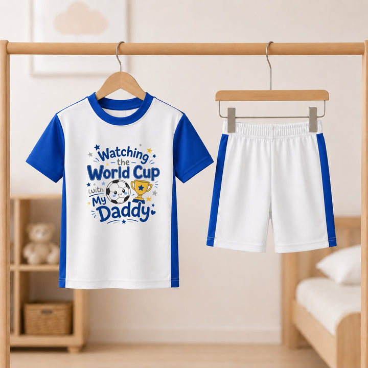 Watching The World Cup With Daddy Blue Kids Football Kit