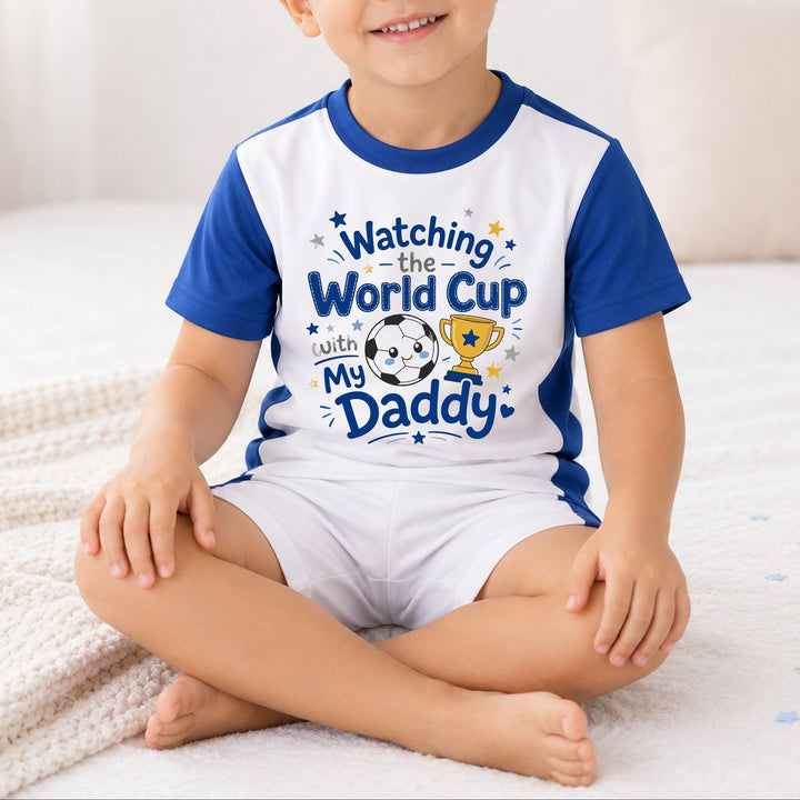 Watching The World Cup With Daddy Blue Kids Football Kit