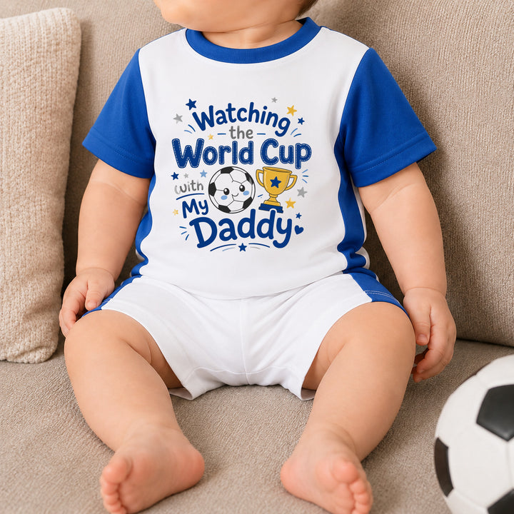 Watching The World Cup With Daddy Blue Kids Football Kit