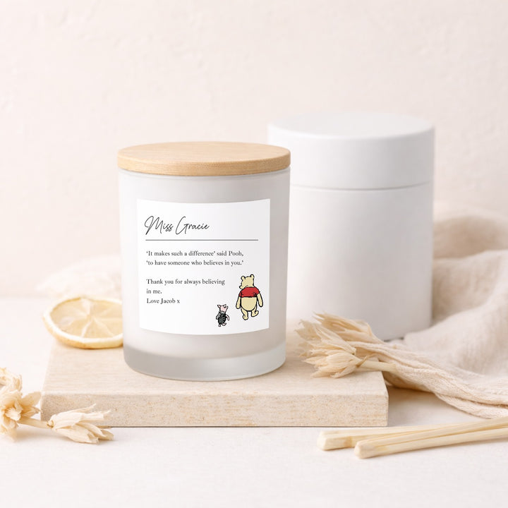 Personalised Pooh Bear Thank You Teacher Gift Candle &amp; Box