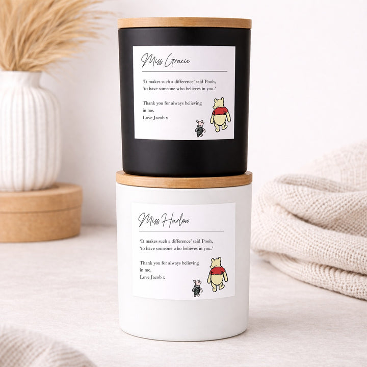 Personalised Pooh Bear Thank You Teacher Gift Candle &amp; Box