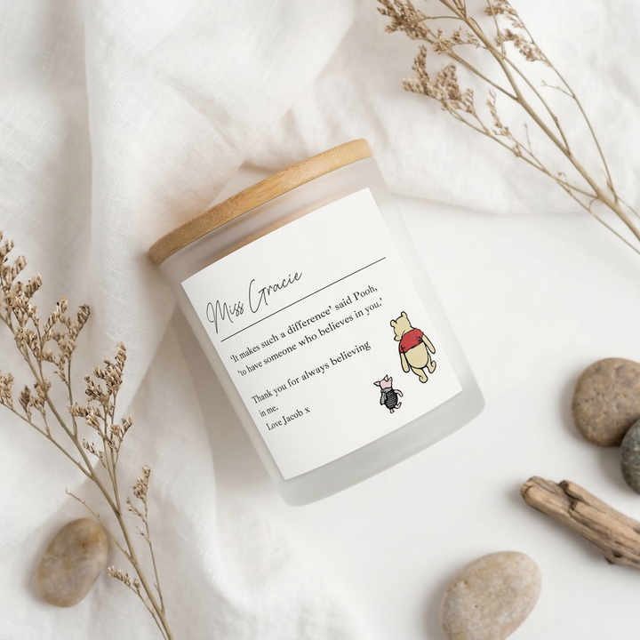 Personalised Pooh Bear Thank You Teacher Gift Candle &amp; Box
