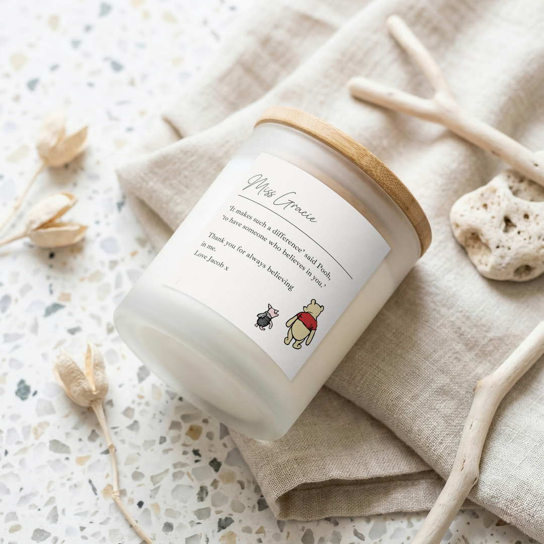 Personalised Pooh Bear Thank You Teacher Gift Candle &amp; Box