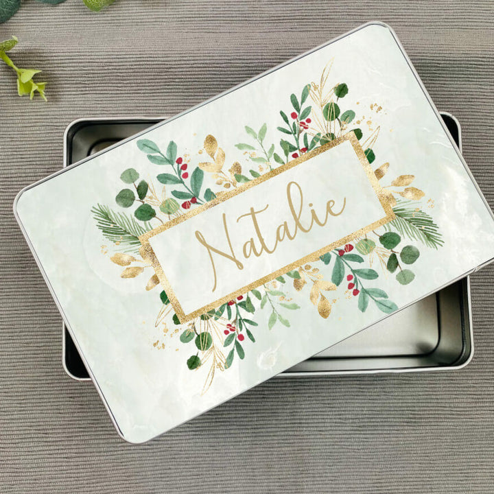 Personalised Floral Wreath Christmas Gift Tin
