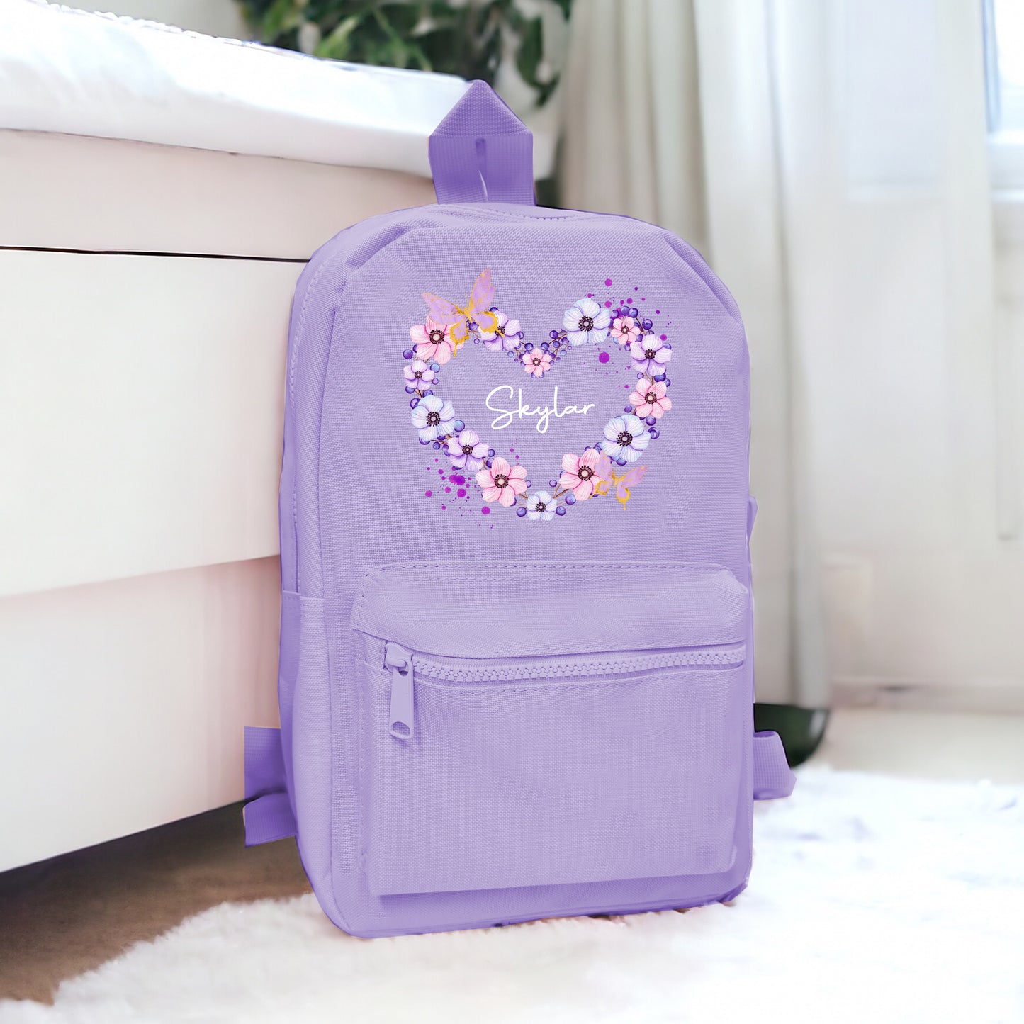 Personalised Purple Butterfly Wreath Back Pack