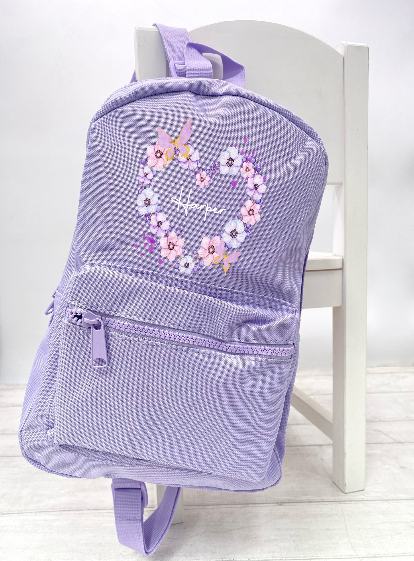 Personalised Purple Butterfly Wreath Back Pack